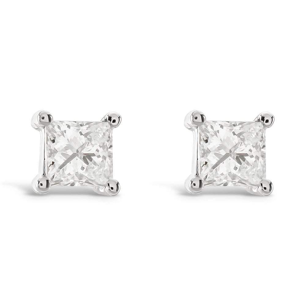 0.20ct Princess Cut Diamond Stud Earrings (TCW 0.40ct; 14K White Gold)