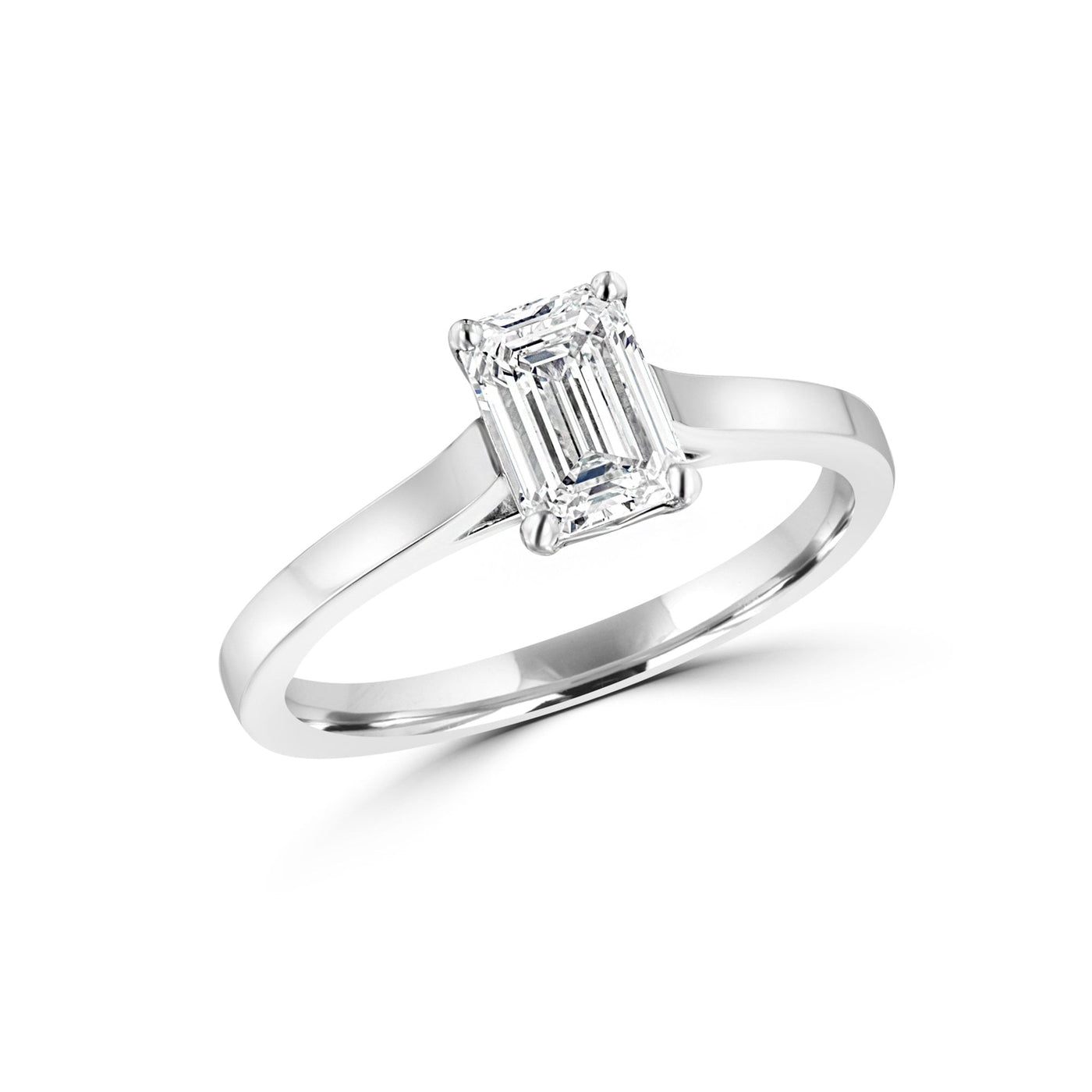 Emerald Cut Solitaire Diamond Ring, White Gold