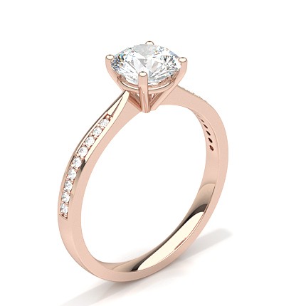 Round Brilliant Solitaire Diamond Ring with Side Stones, Rose Gold