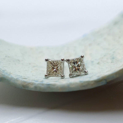 0.20ct Princess Cut Diamond Stud Earrings (TCW 0.40ct; 14K White Gold)