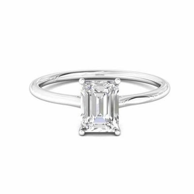 Emerald Cut Solitaire Diamond Ring, White Gold