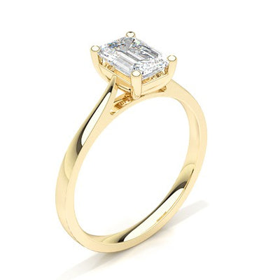 Emerald Cut Solitaire Diamond Ring, Yellow Gold