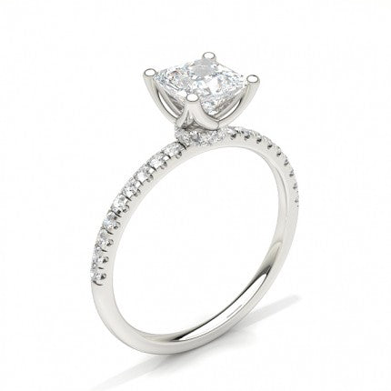 Princess Cut Solitaire Diamond Ring with Side Stones, White Gold