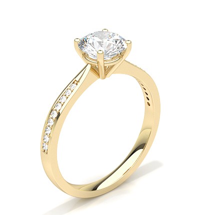 Round Brilliant Solitaire Diamond Ring with Side Stones, White Gold