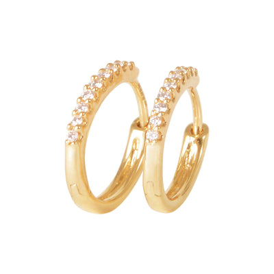 Pave Diamond Huggie Earrings (White, Yellow, Rose Gold)-Earrings-Isle of Her-18K White Gold-Isle of Her