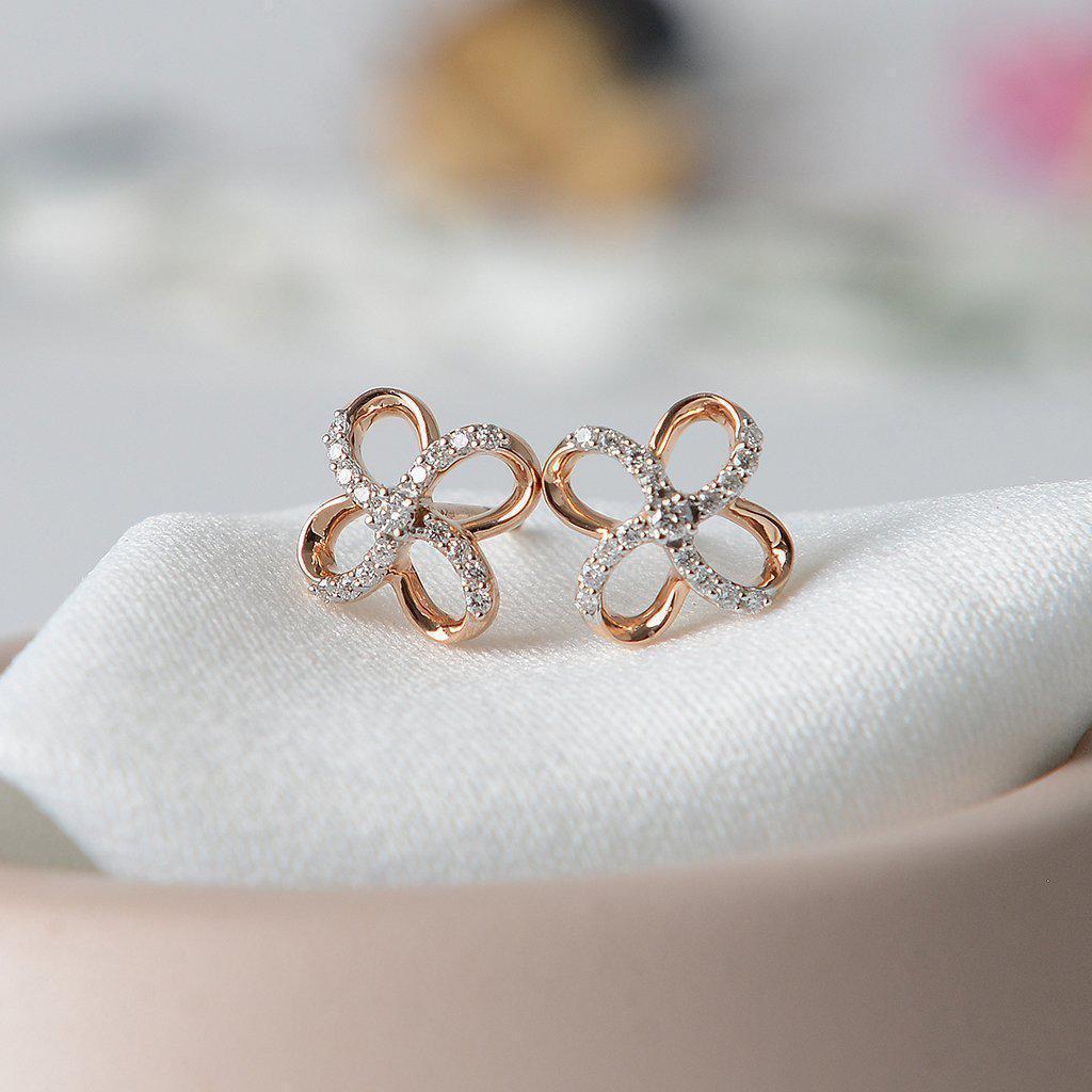 Shimmer - Isle of Her Signature Diamond Earrings, Rose Gold (Half Studded)-Earrings-Isle of Her-Buy Now-Isle of Her