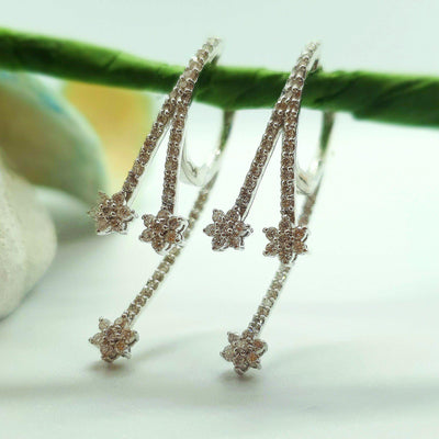 Star Drop Hoop Diamond Earrings (18K White Gold)