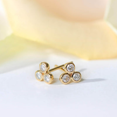 The Power of 3 Gold Diamond Stud Earrings-Earrings-Isle of Her-Made to Order-Isle of Her